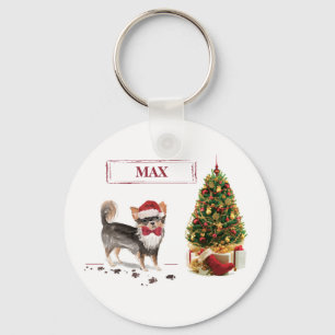 Long Haired Chihuahua Funny Christmas Dog Tree Keychain