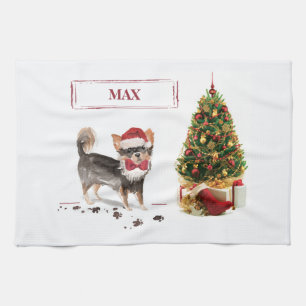 Long Haired Chihuahua Funny Christmas Dog Tree Kitchen Towel