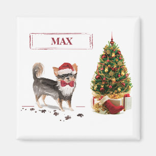Long Haired Chihuahua Funny Christmas Dog Tree Magnet