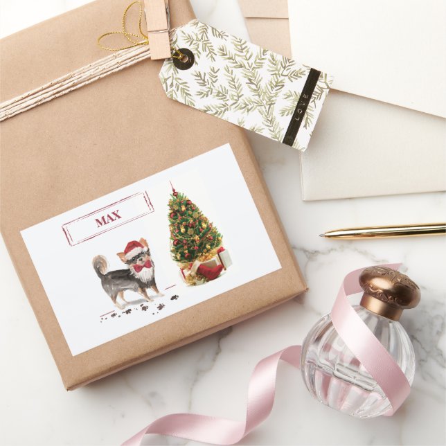 Long Haired Chihuahua Funny Christmas Dog Tree Sticker (Gifting)