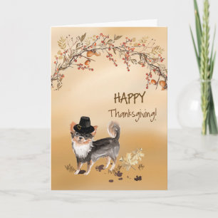 Long Haired Chihuahua Funny Hat Thanksgiving Card