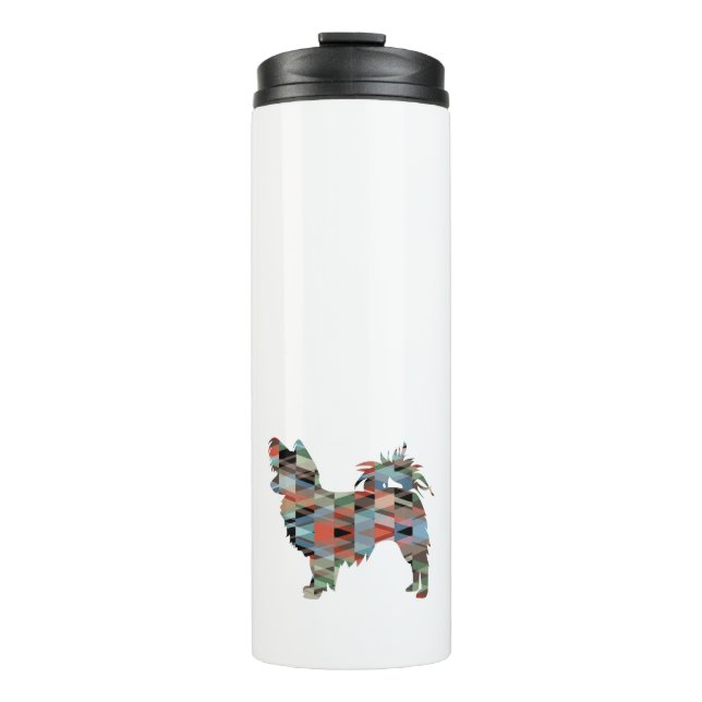 Long Haired Chihuahua Geo Silhouette Plaid Thermal Tumbler (Front)