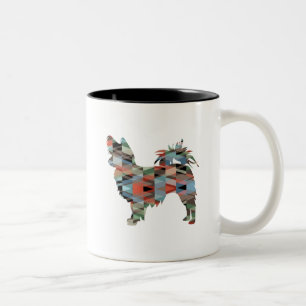 Long Haired Chihuahua Geo Silhouette Plaid Two-Tone Coffee Mug