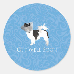 Long-haired Chihuahua Get Well Soon Design Classic Round Sticker