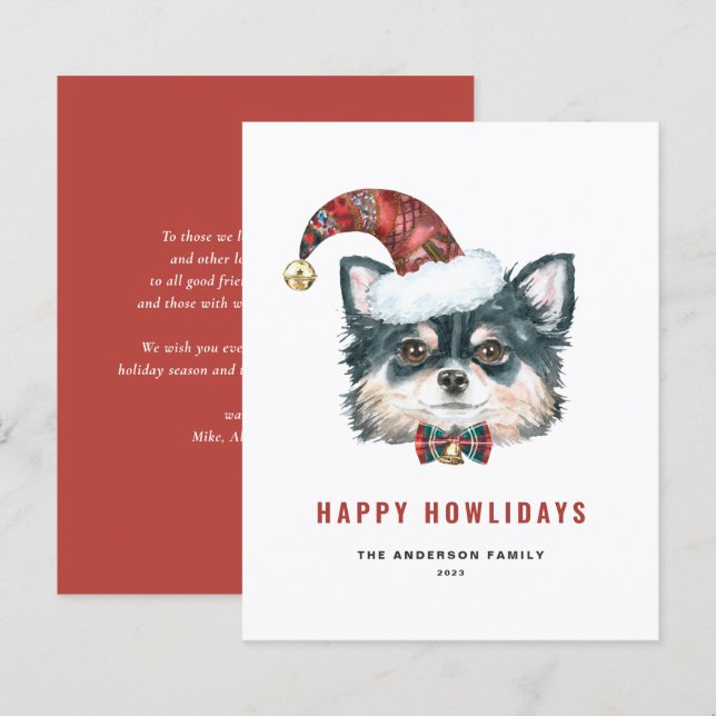 Long Haired Chihuahua Happy Howlidays Card (Front/Back)