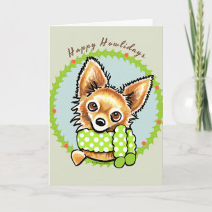 Long Haired Chihuahua Happy Howlidays Holiday Card