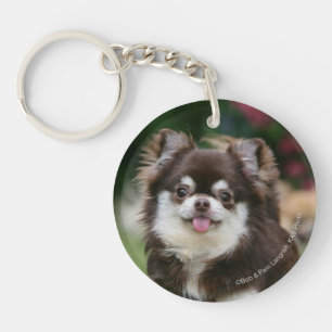 Long Haired Chihuahua Headshot 1 Keychain