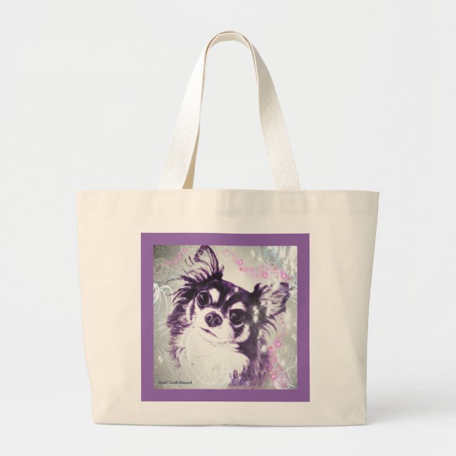 Long Haired Chihuahua Large Tote Bag (Front)