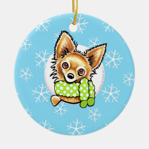 Long Haired Chihuahua Let it Snow Ceramic Ornament