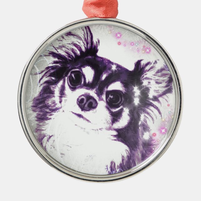 Long Haired Chihuahua Metal Ornament (Front)