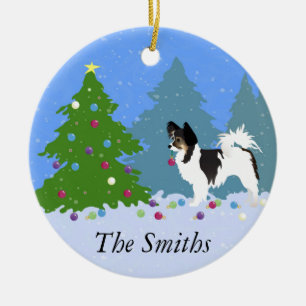 Long-haired Chihuahua or Papillon Decorating Tree Ceramic Ornament