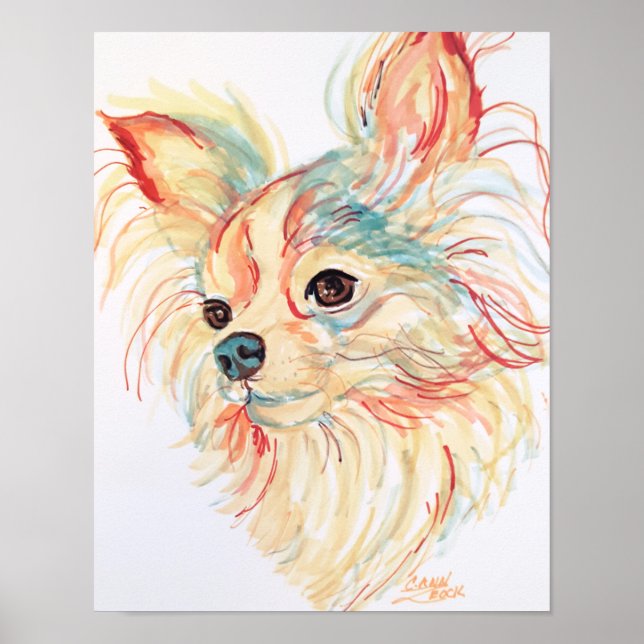 Long Haired Chihuahua Pop Art Poster (Front)