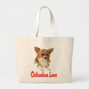 Long Haired Chihuahua Puppy Dog Red Love Large Tote Bag