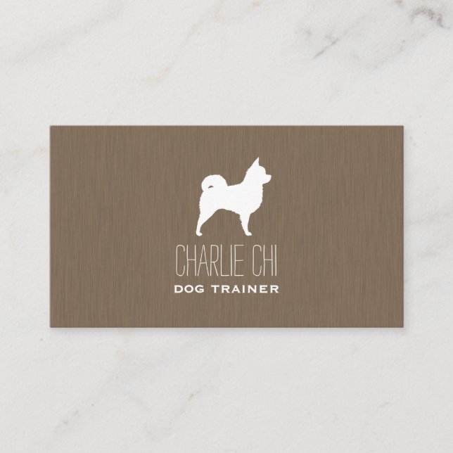 Long Haired Chihuahua Silhouette Business Card (Front)
