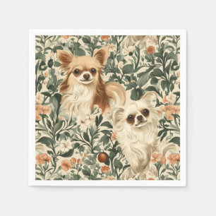 Long Haired Chihuahuas William Morris style floral Napkin