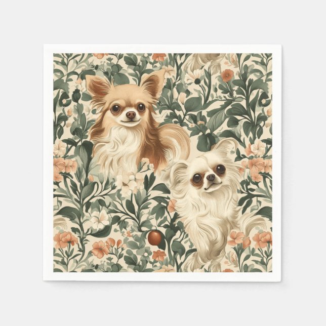 Long Haired Chihuahuas William Morris style floral Napkin (Front)