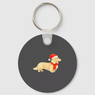 Long Haired Cream Christmas Dachshund With Santa H Keychain