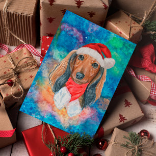 Long Haired Dachshund Breed Dog Christmas Holiday Postcard