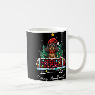 Long Haired Dachshund Christmas Dog Truck Plaid Fu Coffee Mug