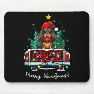 Long Haired Dachshund Christmas Dog Truck Plaid Fu Mouse Pad