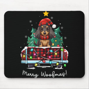 Long Haired Dachshund Christmas Dog Truck Plaid Fu Mouse Pad
