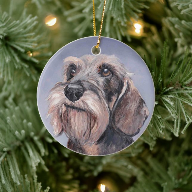 Long Haired Dachshund Dog Art Ornament (Tree)