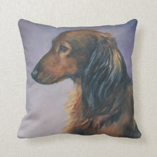 Long Haired Dachshund Dog Art Throw Pillow
