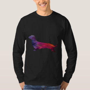 Long Haired Dachshund Dog Breed Silhouette Geometr T-Shirt