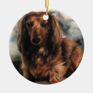 Long Haired Dachshund dog Ceramic Ornament