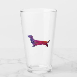 Long Haired Dachshund Geo Silhouette Purple Glass