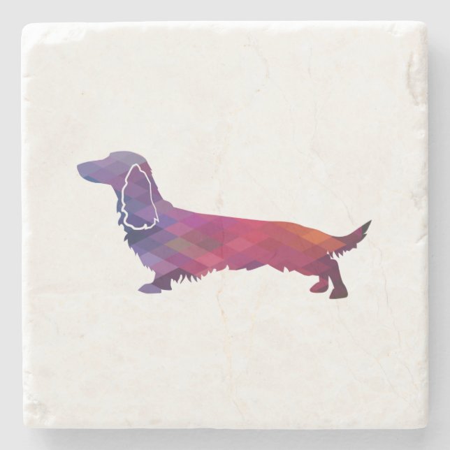 Long Haired Dachshund Geo Silhouette Purple Stone Coaster (Front)