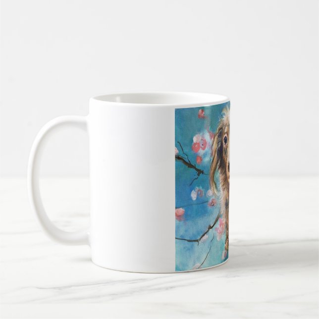Long-Haired Dachshund in Cherry Blossoms Coffee Mug (Left)