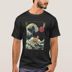 Long Haired Dachshund Japanese Kanagawa Wave Surf T-Shirt