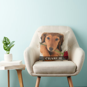 Long-haired Dachshund Love Red Glitter Rose Throw Pillow