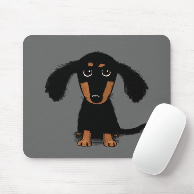 Long Haired Dachshund Puppy Cute Dog Cartoon Mouse Pad (With Mouse)