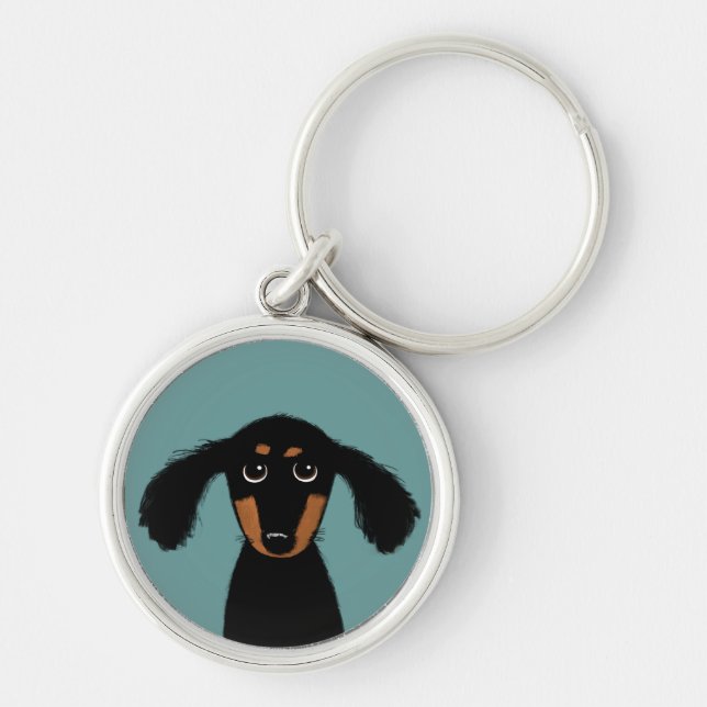 Long Haired Dachshund Puppy Keychain (Front)