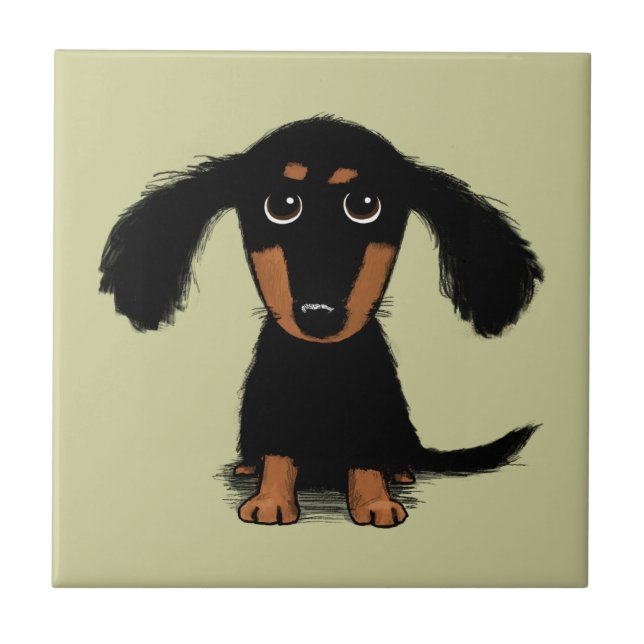 Long Haired Dachshund Puppy Tile (Front)