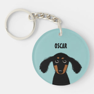 Long Haired Dachshund Puppy with Custom Text Keychain