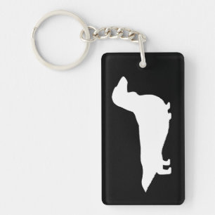 Long Haired Dachshund Silhouette - White Keychain