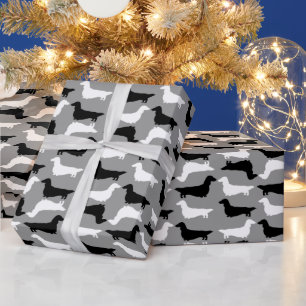 Long Haired Dachshund Silhouettes Pattern Wrapping Paper