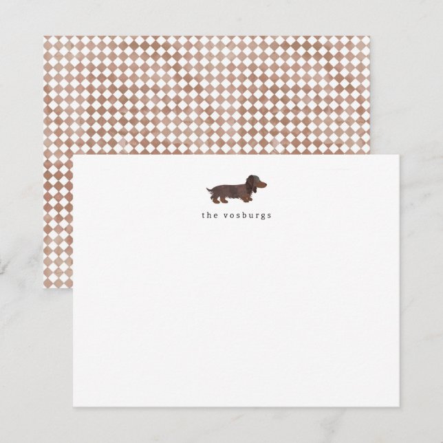 Long-haired Dachshund Watercolor Flat Note Card (Front/Back)