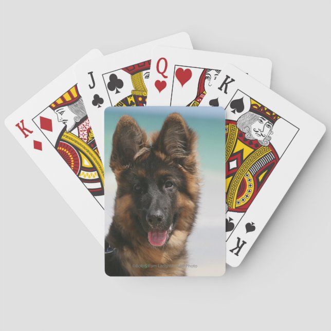 Long Haired German Shepherd Beach Playing Cards (Back)