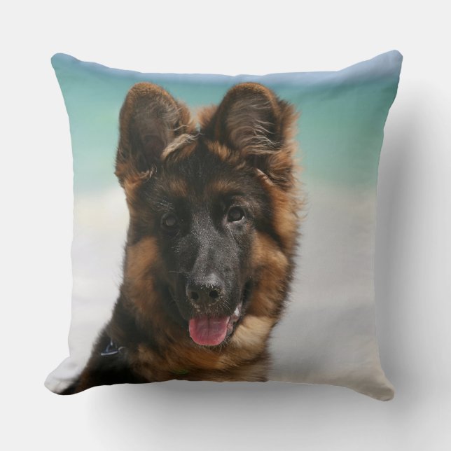 Long Haired German Shepherd Beach Throw Pillow (Front)