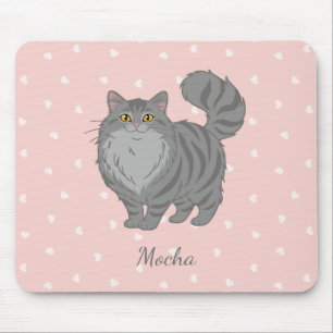 Long Haired Gray Tabby Cat Personalized Mouse Pad