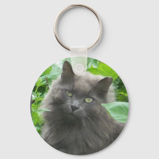 Long Haired Grey Russian Blue Cat Keychain (Front)