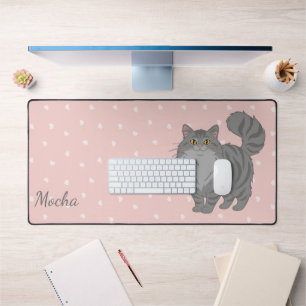 Long Haired Grey Tabby Cat Mom Personalized Desk Mat
