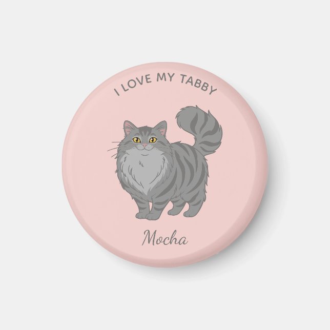 Long Haired Grey Tabby Cat Mom Personalized Magnet (Front)