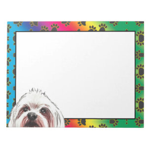 Long Haired Maltese colourful dog paw pattern  Notepad