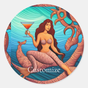 Long-haired Martini Mermaid Thunder_Cove Classic Round Sticker