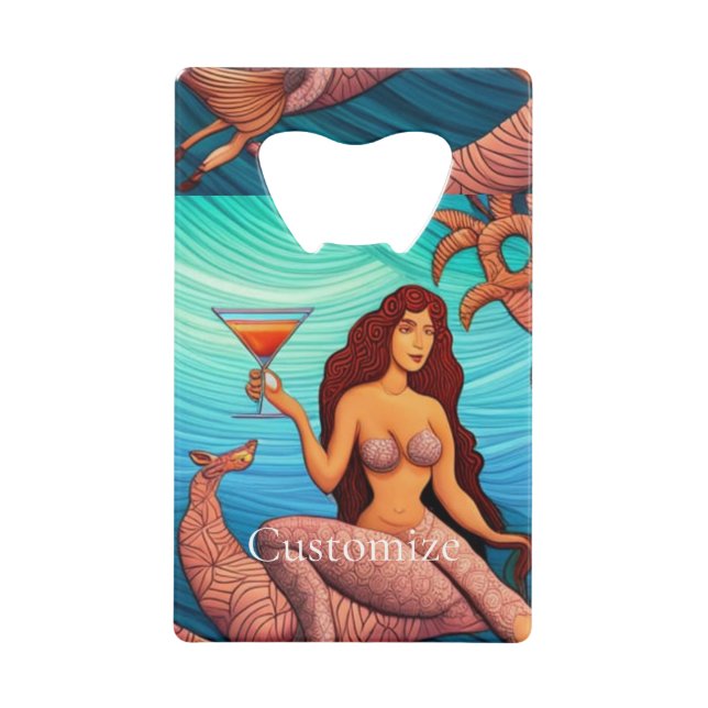 Long-haired Martini Mermaid Thunder_Cove  Credit Card Bottle Opener (Front)